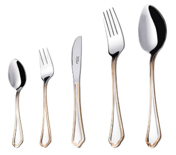 تصویر سرویس قاشق و چنگال 86 پارچه ناب استیل مدل برلین دورطلایی Nab Steel Berlin 86 Pcs