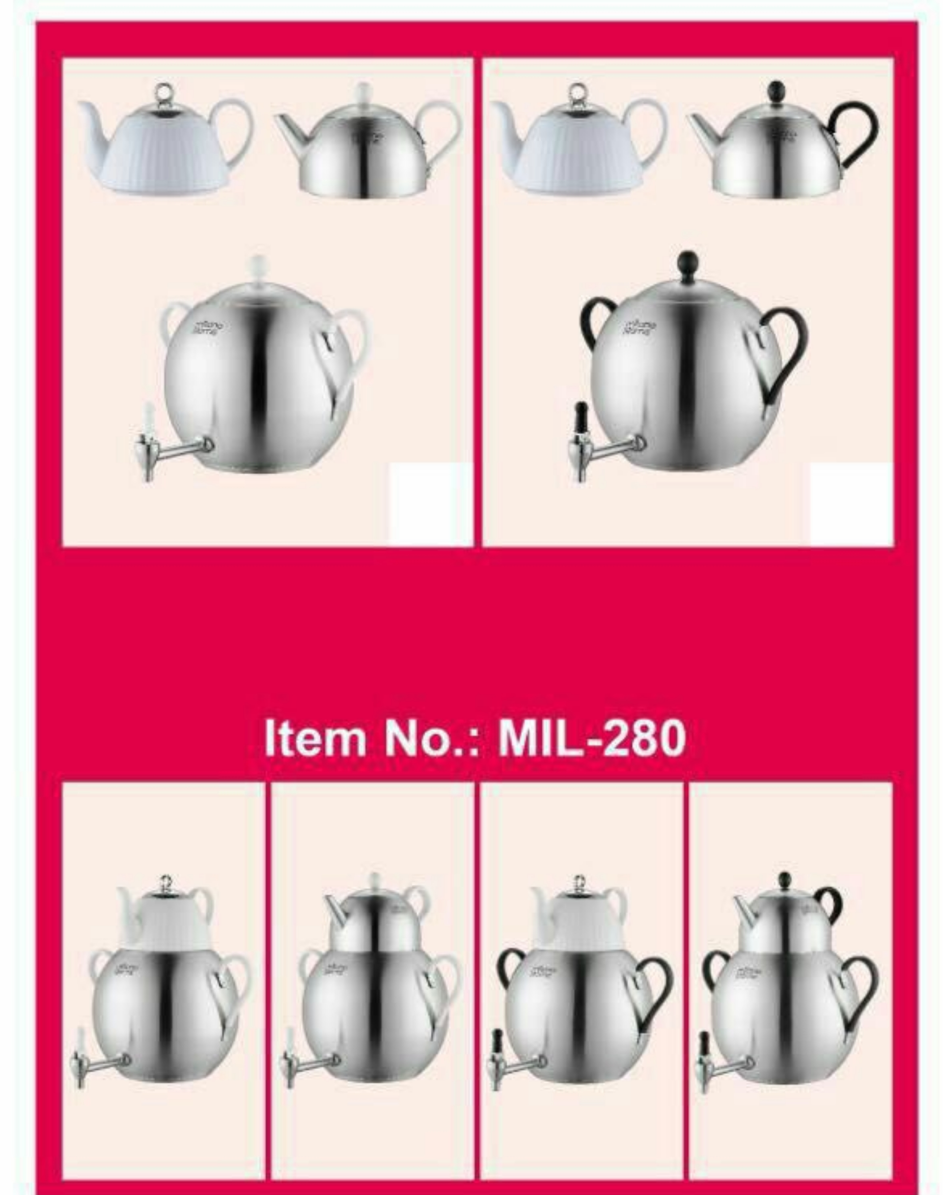 تصویر کتری شیردار استیل گرد با دو قوری مدل میلانو milano280