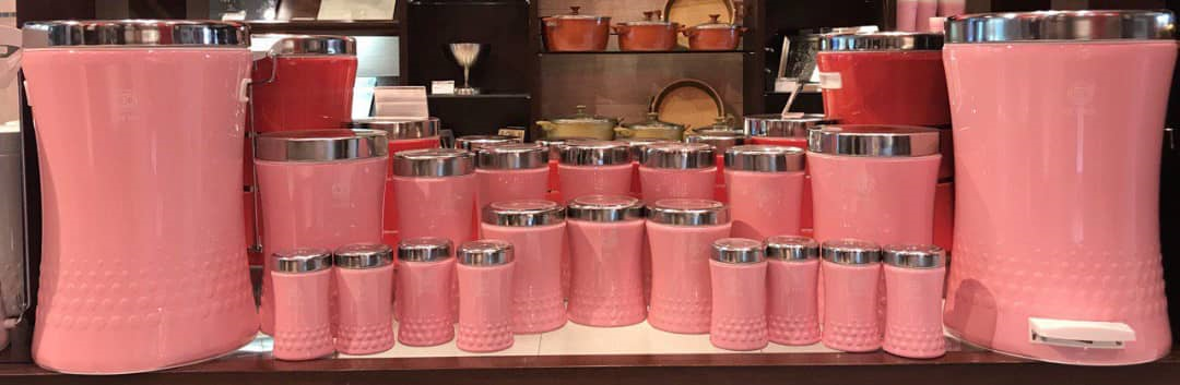 تصویر سرویس جهیزیه 20 پارچه اورانوس صورتی با در استیل