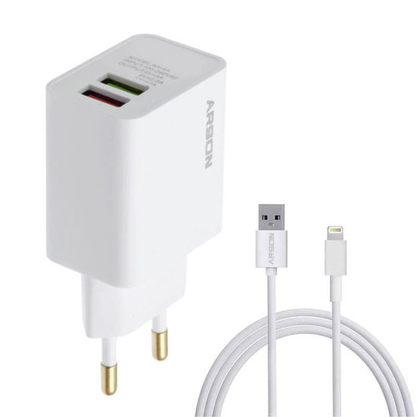 تصویر شارژر دیواری آرسون مدل AN-27 به همراه کابل تبدیل لایتنینگ