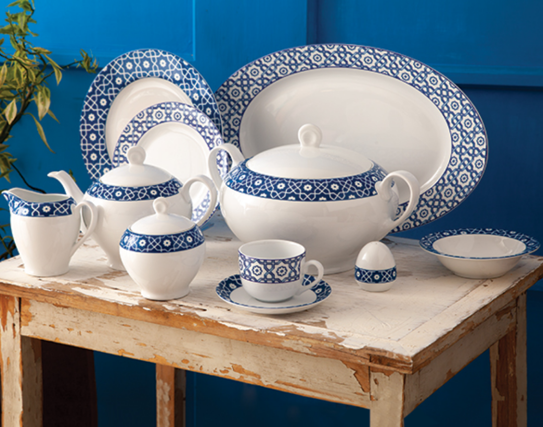 تصویر سرویس غذاخوری 102 پارچه چینی زرین ایران سری ایتالیا اف مدل Meybod درجه عالی