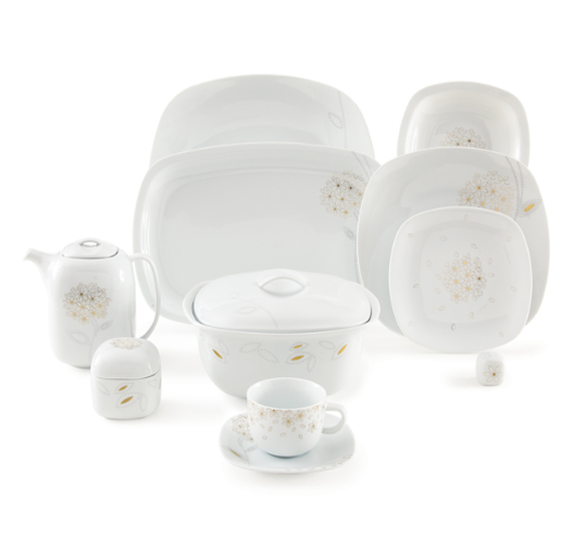 تصویر سرویس غذا خوری 98 پارچه چینی زرین ایران سری کواترو مدل گلدن لوتوس درجه عالی zarin golden  98 pcs