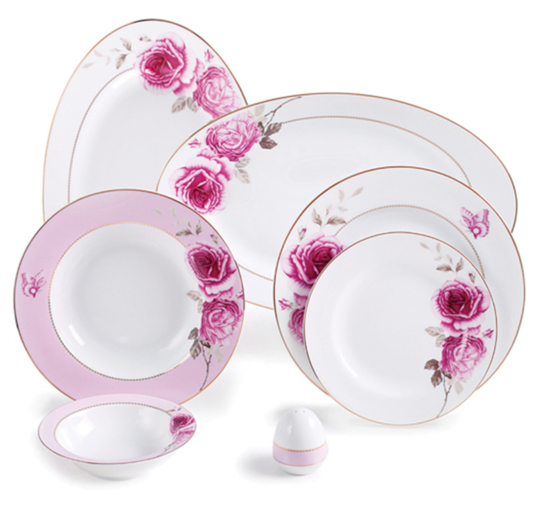 تصویر سرویس غذاخوری 28 پارچه چینی زرین ایران سری ایتالیا اف مدل Rose Flower درجه عالی
