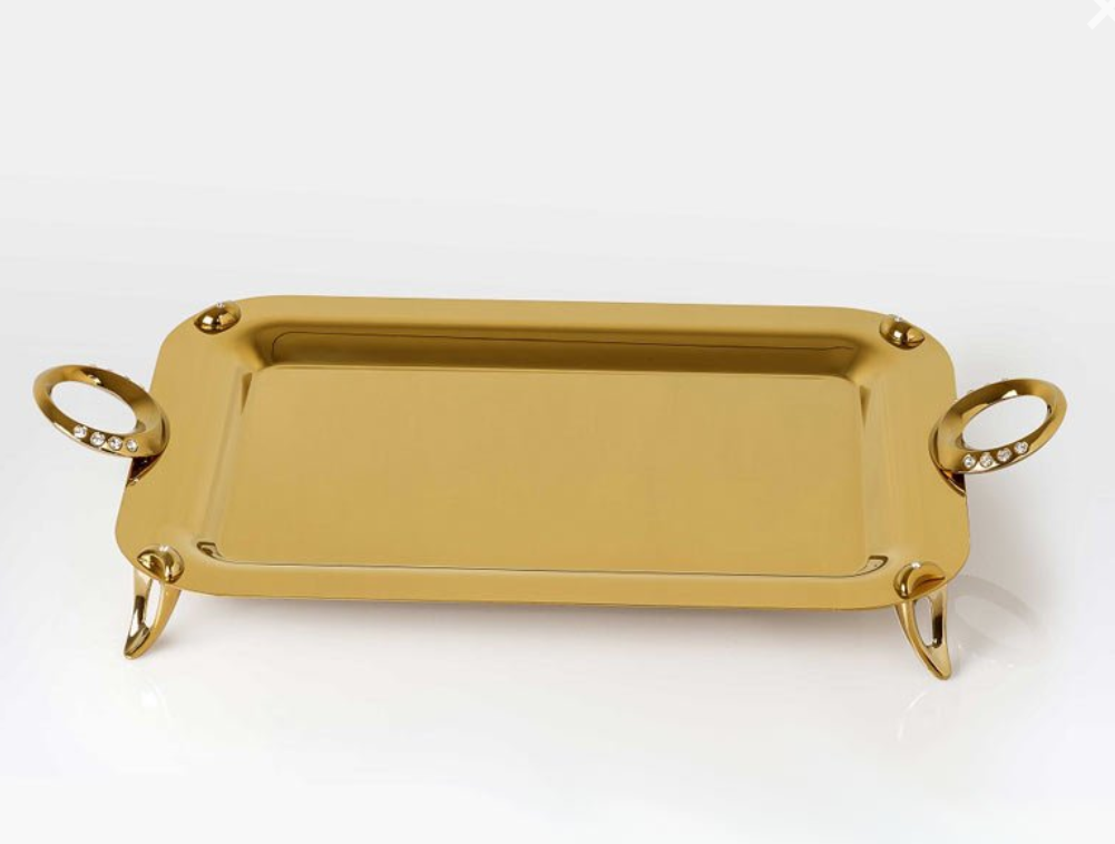 تصویر سینی مستطیل کوچک نگین دار طلایی تک استیل مدل Tak Steel 721 G