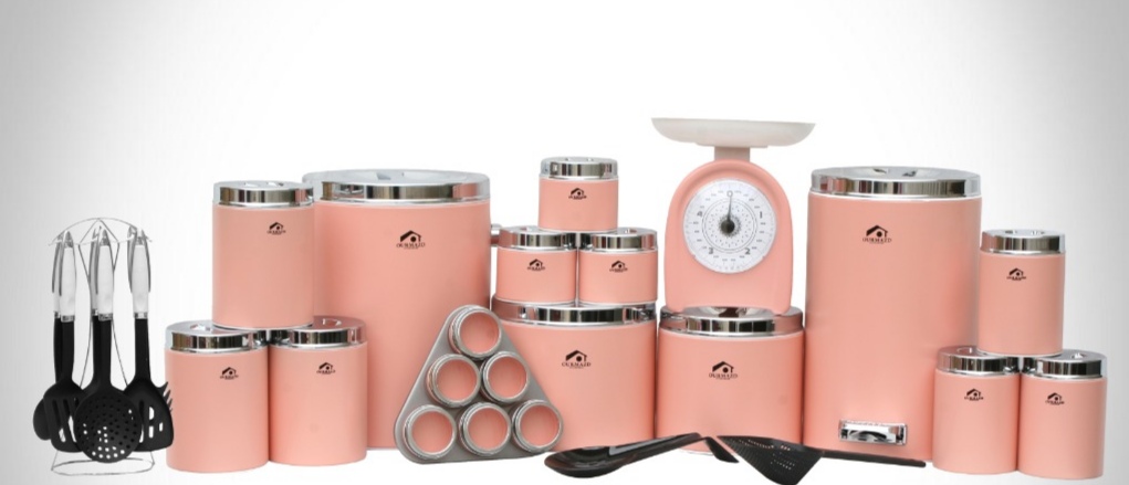 تصویر سرویس آشپزخانه 30 پارچه اورمزد Ourmazd صورتی پاستیلی درب کروم 