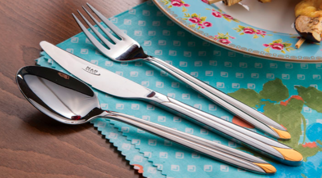 تصویر سرویس قاشق و چنگال 116 پارچه ناب استیل مدل پالرمو دورطلایی Nab Steel Palermo 116 Pcs