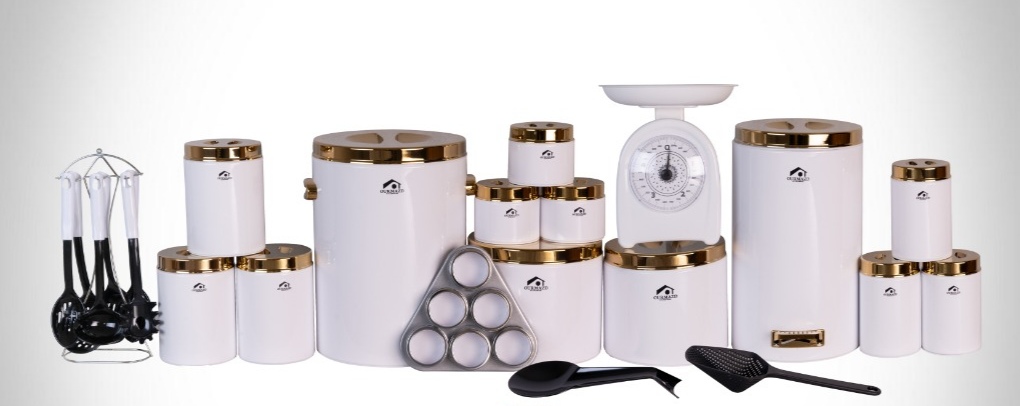 تصویر سرویس آشپزخانه 30 پارچه اورمزد Ourmazd سفید درب طلایی 