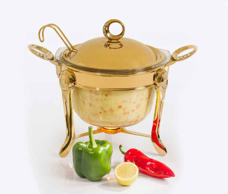 تصویر سوپ خوری بزرگ نگین دار طلایی تک استیل مدل Tak Steel 715 G