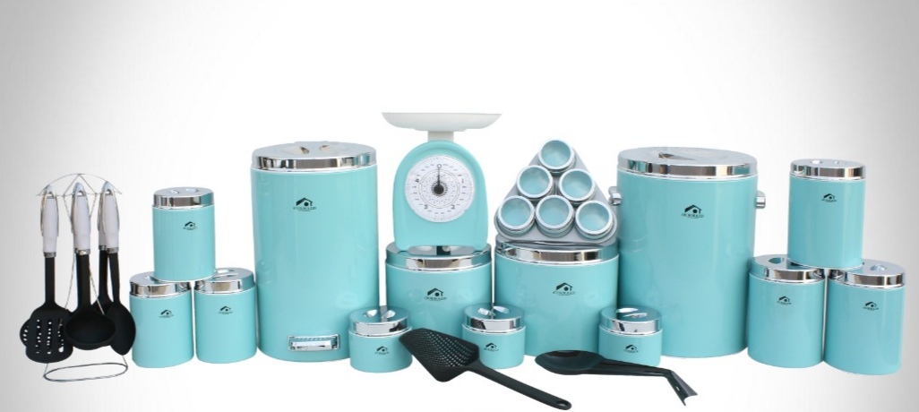 تصویر سرویس آشپزخانه 30 پارچه اورمزد Ourmazd فیروزه ای درب کروم 