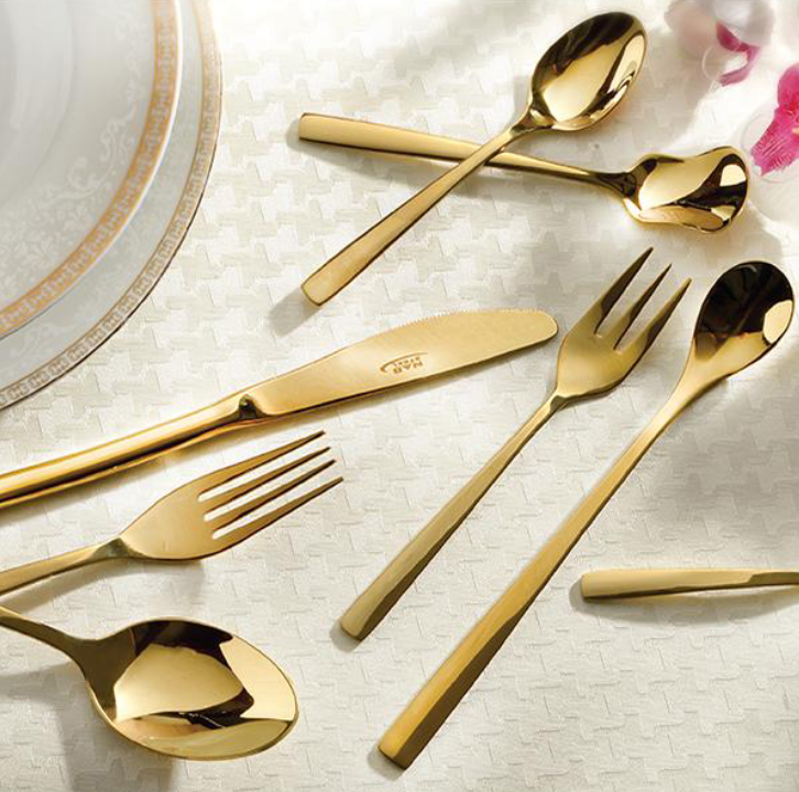 تصویر سرویس قاشق و چنگال 124 پارچه طلایی pvd مدل فلورانس ناب استیل Nab Steel Florence 124 Pcs