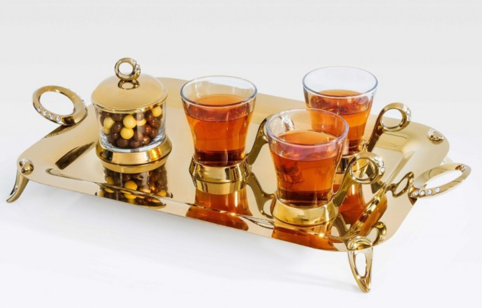 تصویر سرویس چایخوری نگین دار طلایی تک استیل مدل Tak Steel 781 G