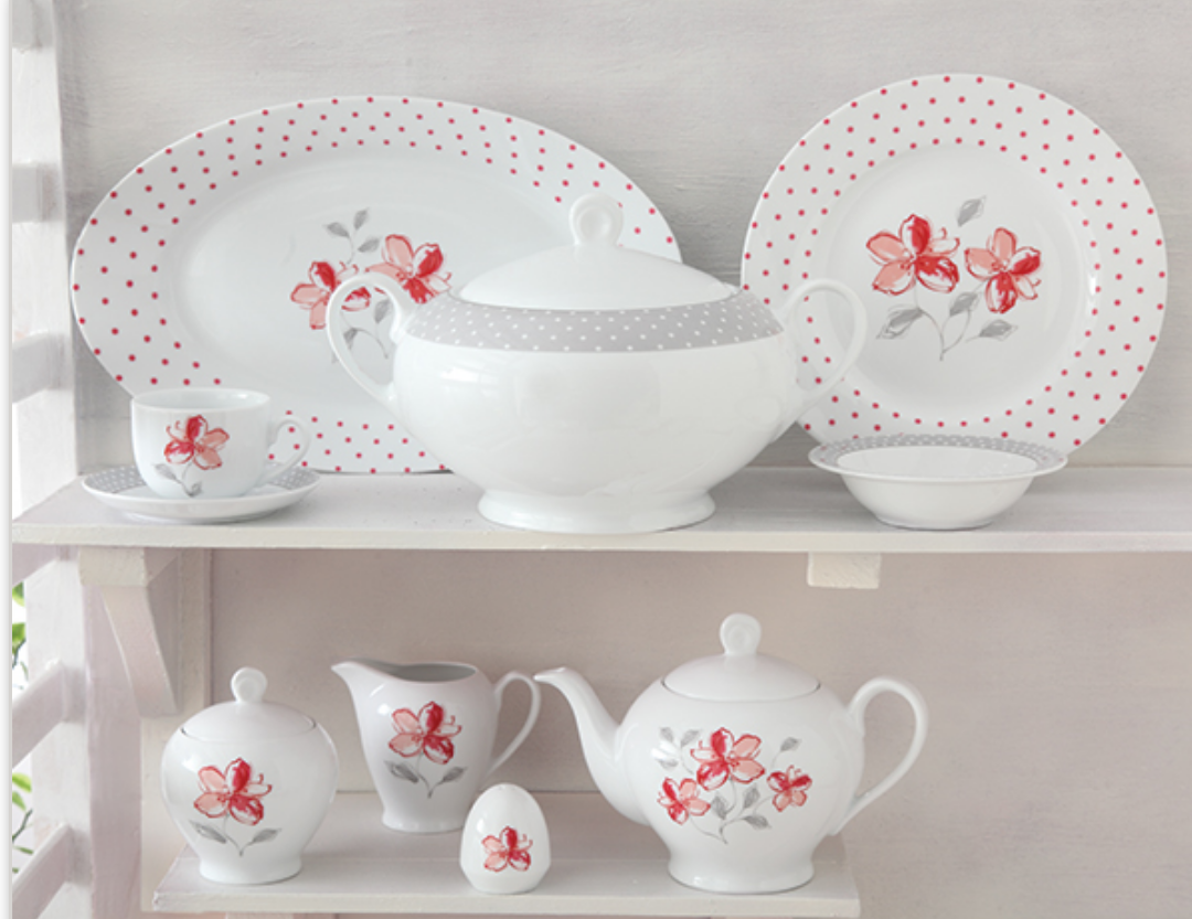 تصویر سرویس 102 پارچه چینی زرین سری ایتالیا اف مدل والنسیا درجه یک Valencia زرد یا قرمز