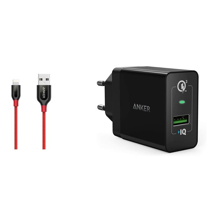تصویر شارژر دیواری انکر مدل A2013 Power Port به همراه کابل تبدیل لایتنینگ