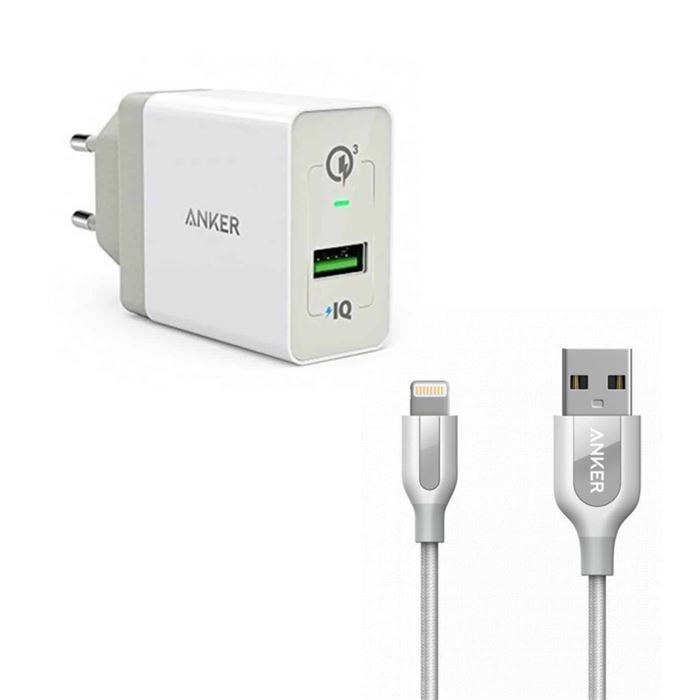 تصویر شارژر دیواری انکر مدل  A2013 PowerPort Plus 1 به همراه کابل تبدیل لایتنینگ