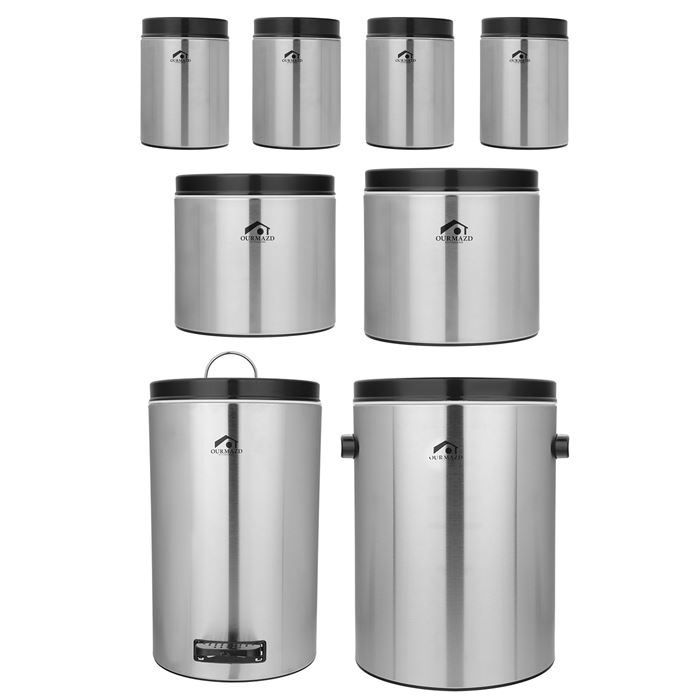 تصویر سرویس 8 پارچه آشپزخانه اورمزد مدل نقره ای درب مشکی