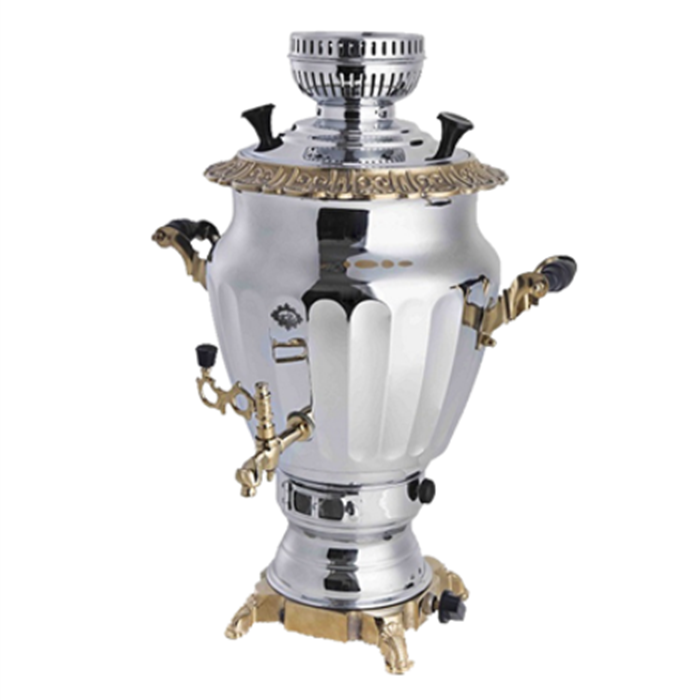 تصویر سماور گازسوز 6 لیتری پیلوت دار نگین نفیس طلائی alinasaab