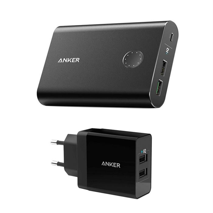 تصویر شارژر همراه انکر مدل A1316 PowerCore Plus ظرفیت 13400 میلی آمپر ساعت به همراه شارژر دیواری