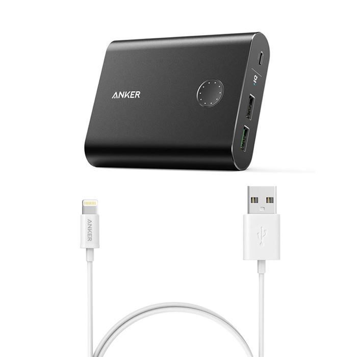 تصویر شارژر همراه انکر مدل A1316 PowerCore Plus With QC3 با ظرفیت 13400mAH به همراه کابل لایتنینگ